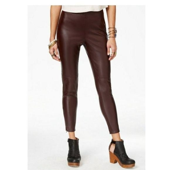 Free People Faux Leather Zip Ankle Legging Pant XS